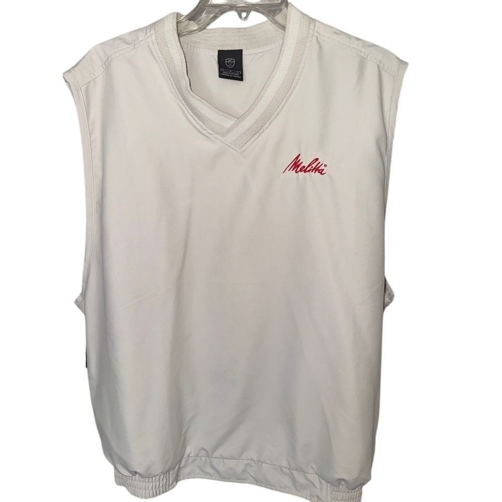 Nike Golf Vest Mens Large White Excellent Melitta Logo V-Neck Windbreaker